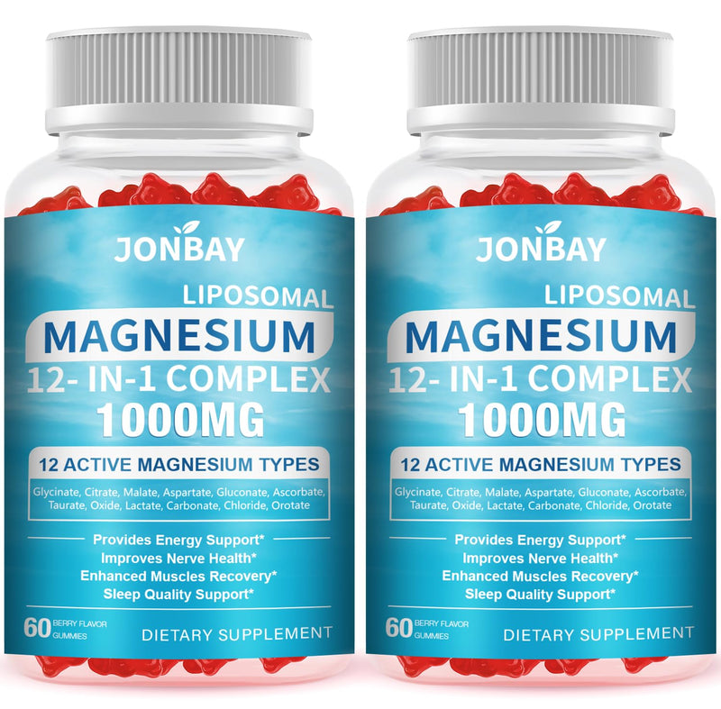 2 Pack 21-in-1 Liposomal 12 Active Magnesium Complex 1000mg Gummies - with Magnesium Glycinate,Citrate,Malte & Vitamin C - Magnesium Supplements for Supports Bone,Muscle,Relaxation & Sleep 60 count (Pack of 2)