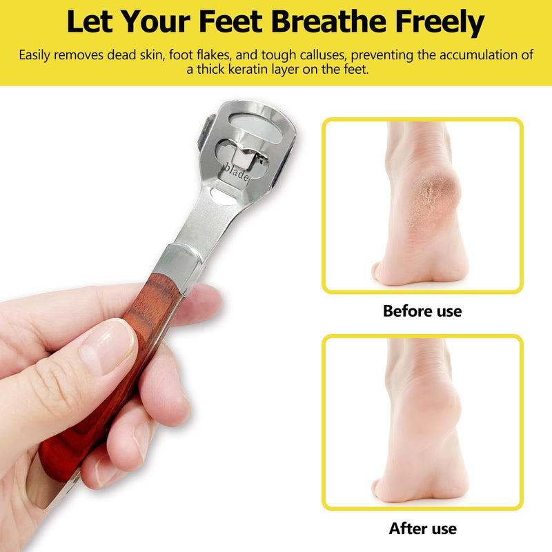 [Australia] - Foot Care Pedicure Callus Shaver with Wood Handle - Hard Skin Remover Including 10 Blades 