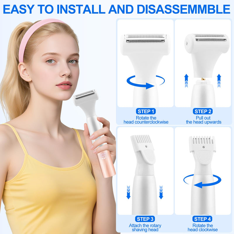 [Australia] - 5-in-1 Bikini Trimmer for Women, IPX7 Waterproof Rechargeable Electric Razors Shaver, Cordless Body Hair Trimmer with LED Display for Nose Eyebrows Beard Underarm Leg Arm, Easy Cleaning Grooming Kit 