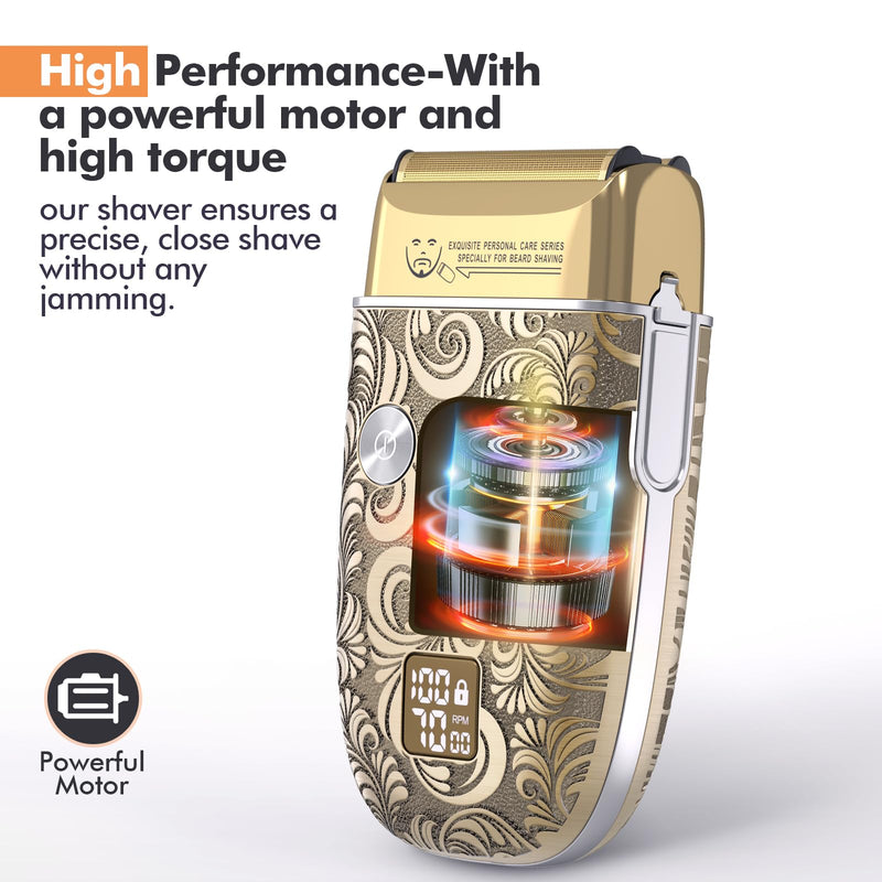 [Australia] - Bestauty Electric Razor for Men, Travel Foil Shaver with Enhanced Triple Head [Ultra-Close Shave], Wet & Dry Beard Shaver, Rechargeable and Cordless Bald Head Shaver, Gifts for Men Father's Day Gift Gold 