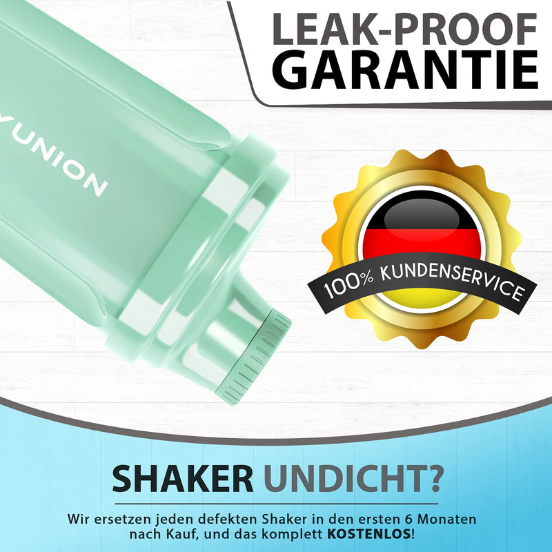 [Australia] - AMITYUNION protein shaker “Heaven” 500 ml leak-proof, BPA free, with sieve & scale - ORIGINAL - for creamy whey protein powder shakes, protein isolates & BCAA concentrates, protein shaker in mint blue 