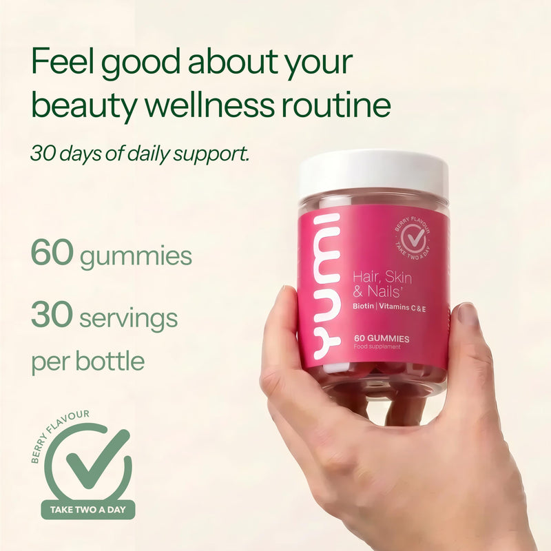 Hair, Skin & Nails Gummies with Biotin, Zinc & Vitamin C for Hair Health, Skin Glow & Nail Strength, Supports Collagen Formation, Berry Flavour, 60 Vegan Gummies