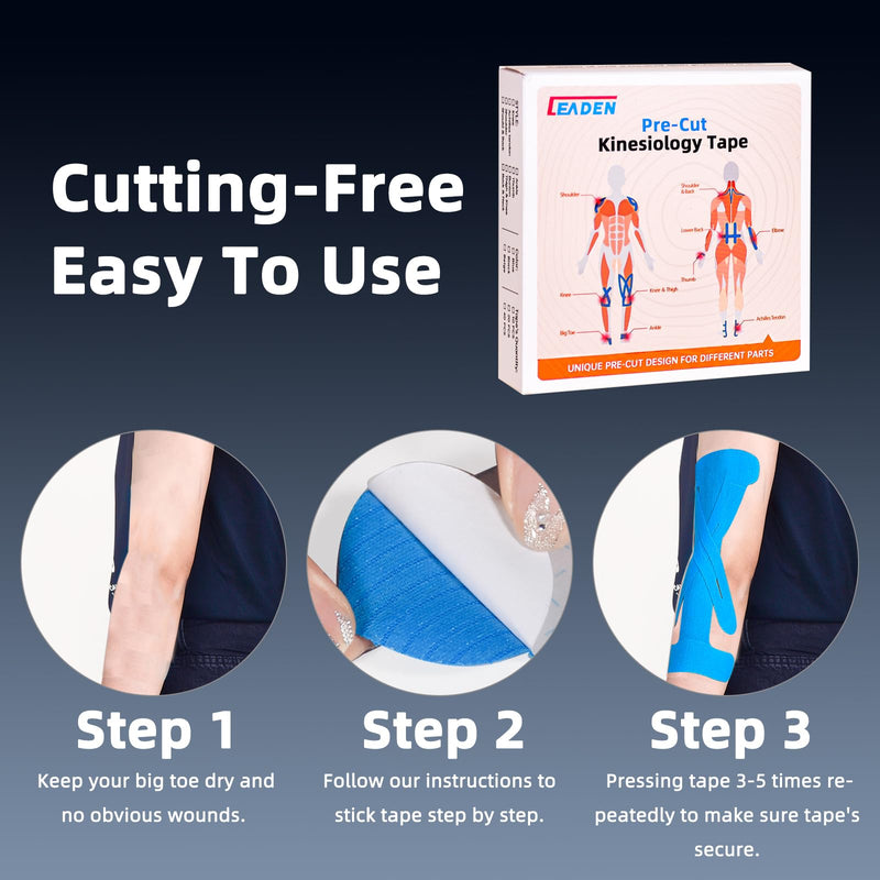 IEADEN Precut Kinesiology Tape for Elbow, 10 Pcs - Elbow Support & Stability, Elbow Pain Relief Athletic Tape - Waterproof & Elastic, Breathable Hypoallergenic Latex-Free Tape, Blue