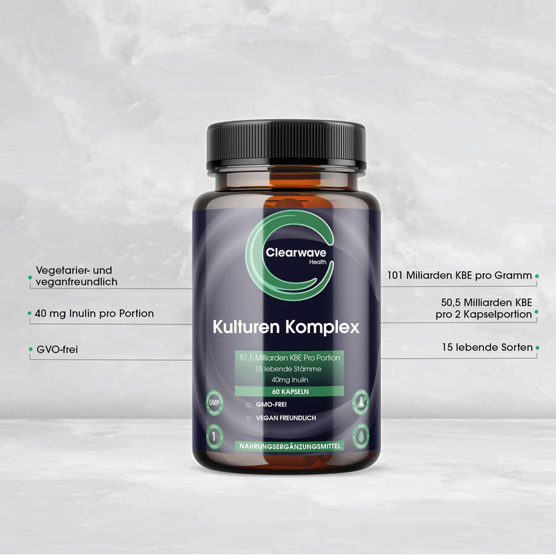 [Australia] - Complex probiotics and prebiotics from Bio Cultures - 51.5 billion CFU - 15 live bacterial cultures - 60 vegan probiotic complex capsules with Lactobacillus and Bifidobacterium 