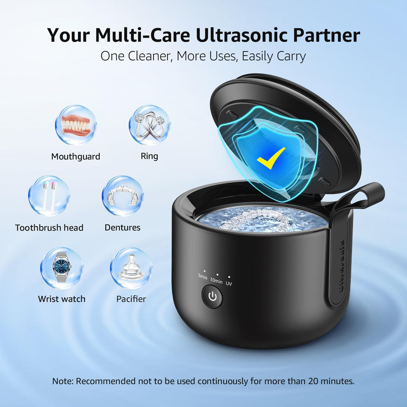 [Australia] - Dental Ultrasonic Cleaner: Rechargeable Denture Cleaner Machine, Black 