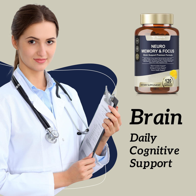 25 in 1 Brain Supplements for Memory and Focus & Neuro Health - Daily Brain Nootropic Cognitive Supplement with L-Tyrosine, Bacopa Monnieri, Ginkgo Biloba, Alpha GPC - Non-GMO, Gluten Free
