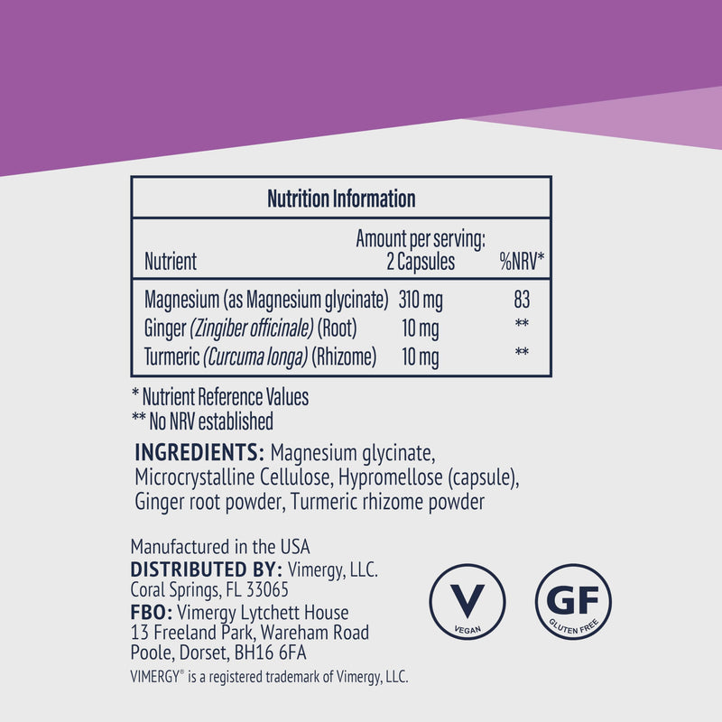 Vimergy Magnesium Glycinate Mineral Supplement – Trial Size 30 Servings – Supports Energy & Reduces Fatigue – Tummy-Friendly Magnesium Supplement – Turmeric & Ginger – Gluten Free Non-GMO Keto/Paleo 60 count (Pack of 1)