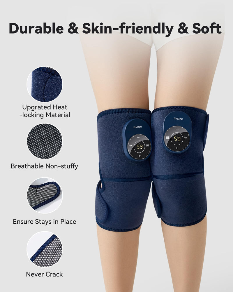 Cordless Knee Massager with Heat Vibration for Pain Relief MAXwarm 3.0[2025 Upgraded]-Electric Heated Knee Brace with 3 Heat Levels and 3 Massage Mode, Gifts for Men Women(Blue, 2-Pack) 2Pack