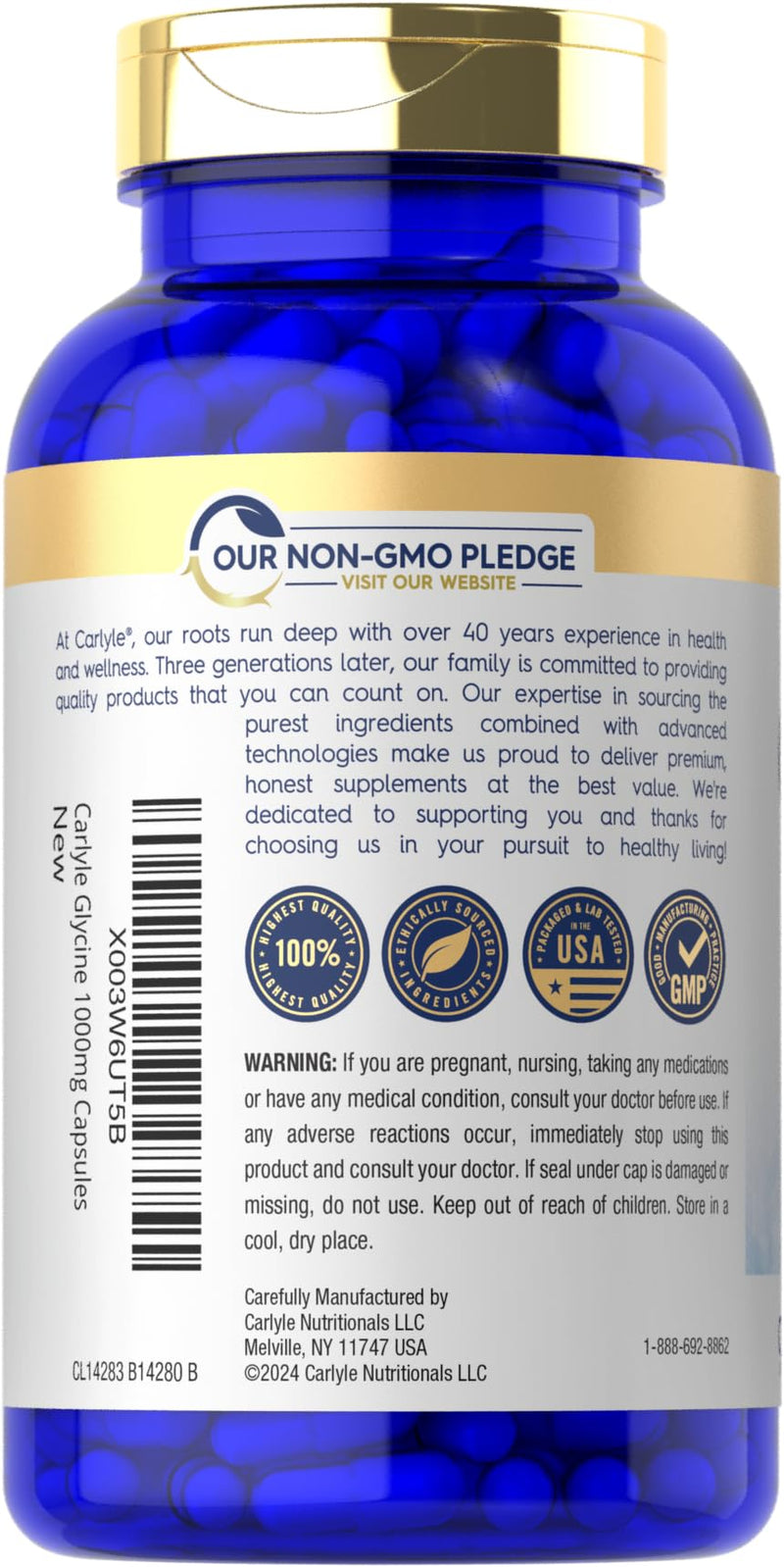 Carlyle Glycine 1000mg Supplement | 90 Powder Capsules | Premium Quality | Non-GMO & Gluten Free