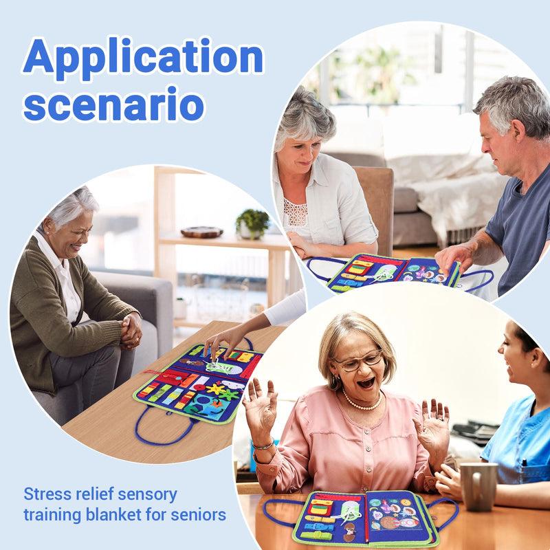 [Australia] - Fidget Blanket for Adults with Dementia ,Dementia Products for Elderly, Alzheimer's and Dementia Therapy Aid Busy Blanket, Anxiety Relief and Sensory Stimulation, Three-page with Alphabet stickers 