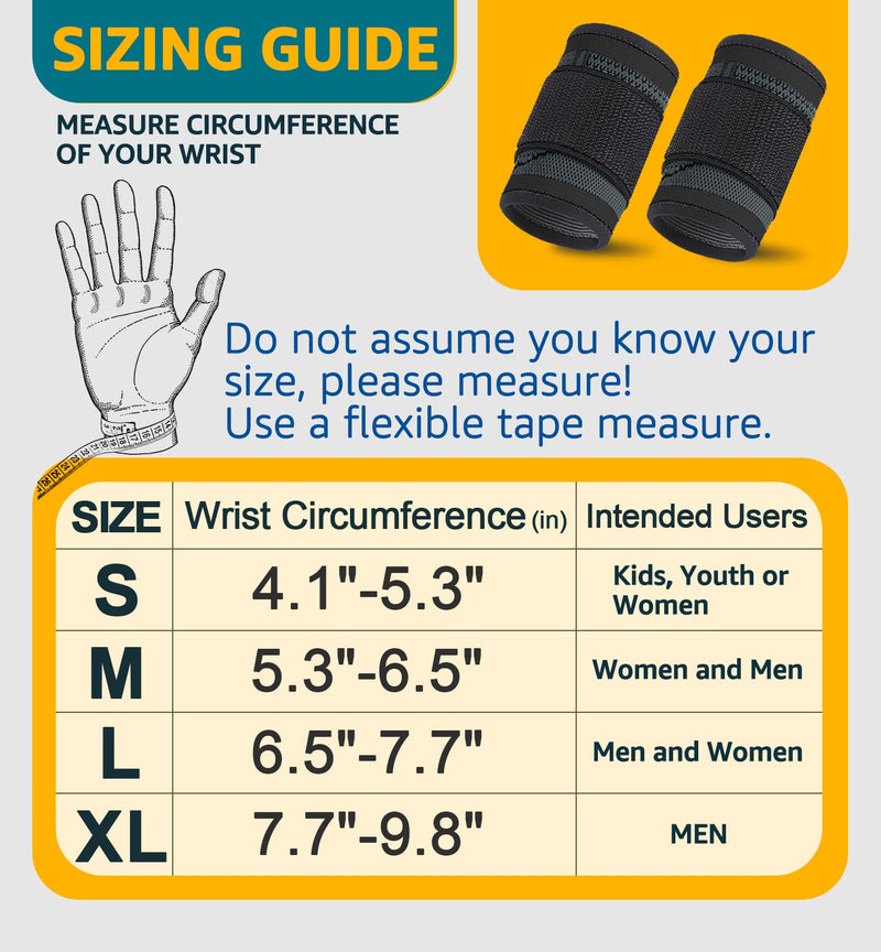 HiRui Wrist Brace Wrist Wraps Compression Wrist Strap, Wrist Support for Work Fitness Weightlifting Sprains Tendonitis, Carpal Tunnel Arthritis, Pain Relief, Adjustable Wristbands 2 PACK (Black, L) Black Large (Pack of 2)