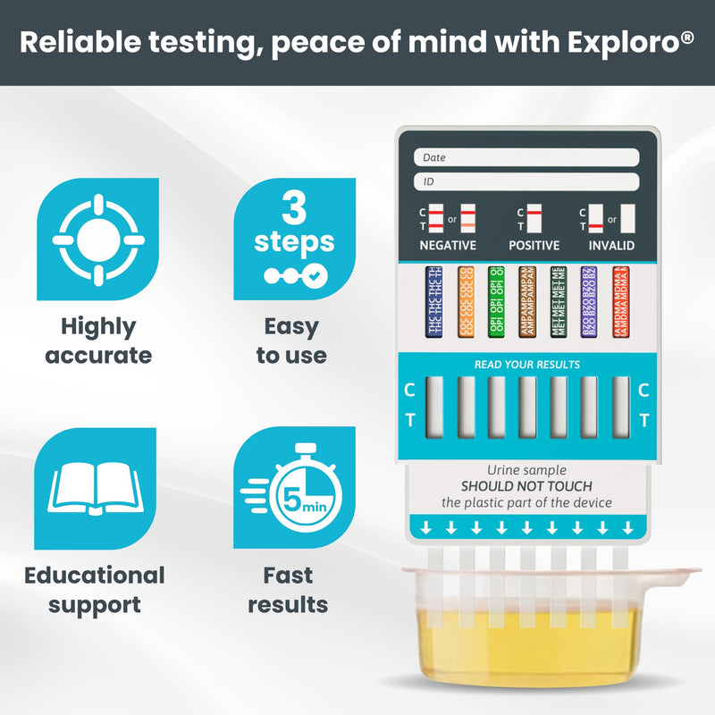 [Australia] - Exploro 7 Panel Drug Test Kit – at Home Urine Drug Test for THC, Cocaine, Opiates, Amphetamines, Benzodiazepines, MDMA & Methamphetamines – Easy & Accurate at Home Drug Testing Strips (Pack of 10) 10 Count (Pack of 1) 