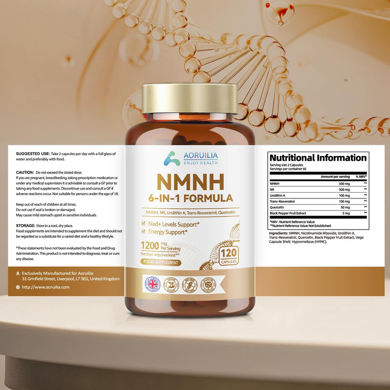 NMNH Supplement 1200mg, 6 in 1 NAD Alternative & Trans-Resveratrol Superior Antioxidant Blend with Max Absorption for NAD+ Booster & Energy Support, 120 Capsules 120 count (Pack of 2)