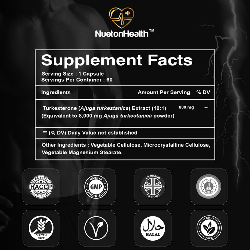 Turkesterone X by NuetonHealth – 800 mg Ajuga turkestanica Extract (10:1) | High Strength Turkesterone Supplement for Men | 60 Capsules | Lab Tested | Clean Vegan Formula 60 count (Pack of 1)