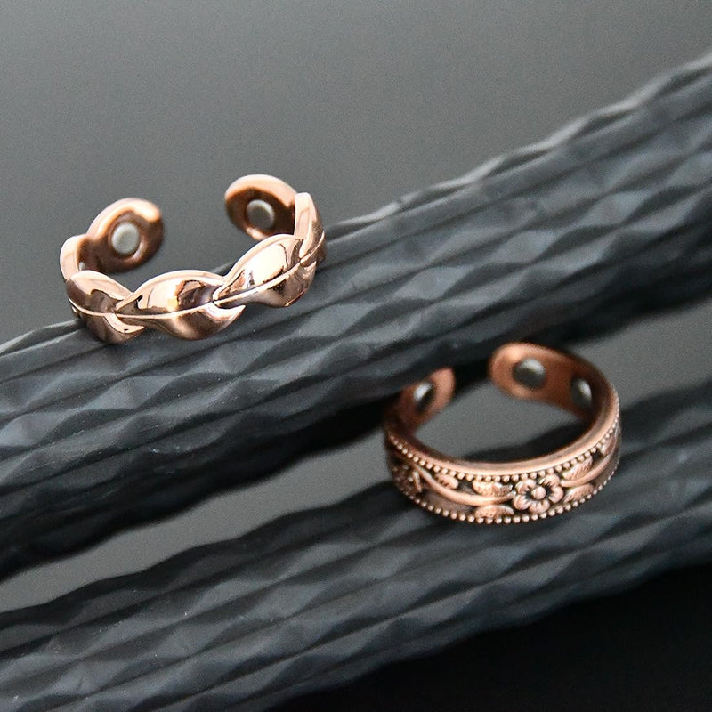 2PCS Copper Rings for Women Adjustable Solid Pure Copper Ring with Jewelry Gift Box for Birthday Anniversary 1-Fishtail & Copper Rose Gold