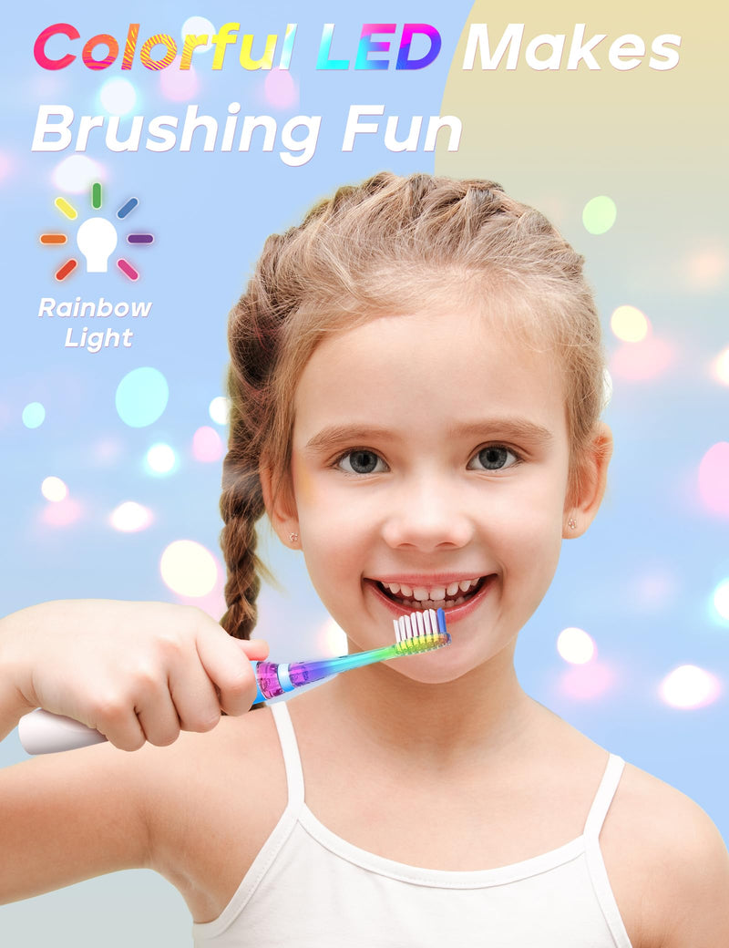 [Australia] - SEAGO Kids Electric Toothbrush with 2 Mins Brushing Timer and 8 Replacement Bursh Heads,Rainbow LED Light Make Brushing Fun, Blue Color Boys Battery Powerd Toothbrush for 4-12 Years Old 