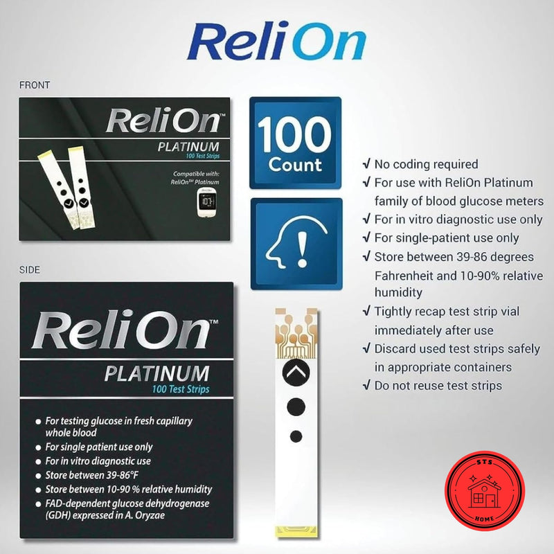 Platinum Blood Glucose Test Strips | Blood Glucose Test Strips | Test Strips for Diabetes | Blood Sugar Test Strips | Diabetic Test Strips | Platinum Test Strips 100 Count + STS Sticker