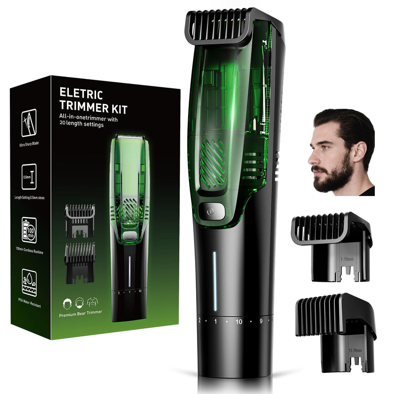 Premium Beard Trimmer for Men, Men's Vacuum Electric Shaver Kit, 20 Levels Adjustable, Wet/Dry Shaver, Upgraded Stainless Steel Ceramic Blade Heads for Precision Facial Hair, Birthday Gifts for Men