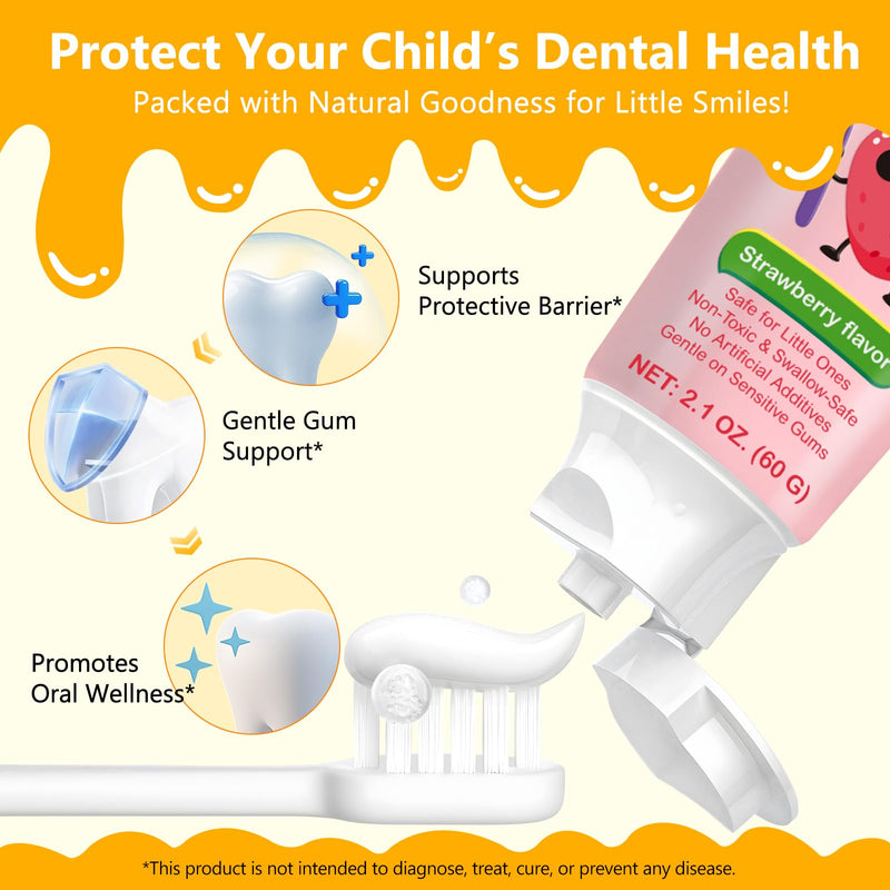 2PACK Kids Toothpaste Watermelon and Strawberry Flavor, Swallowable Toothpaste with xylitol and Vitamin E, Fights Plaque, Designed for Children, 2.1OZ Strawberry+Watermelon