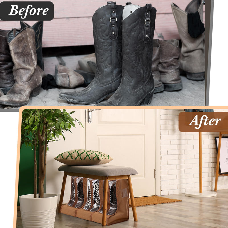 Sanwuta 4 Pcs Brown Portable Boots Bag for Cowboy Boots Tall Boot Storage Bags Portable Waterproof Protector Tools for Travel and Daily Wardrobe Shoe Cabinet and Other Home