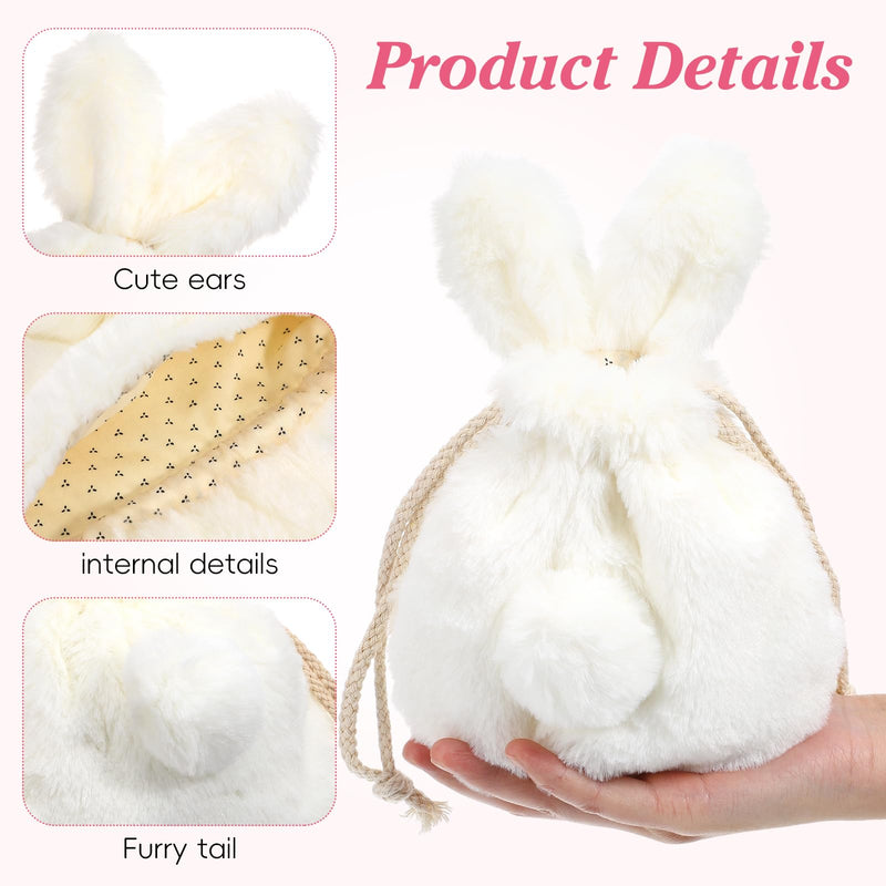 Lurrose Bunny Bags, Drawstring Bag for Makeup, Cute Fluffy Plush Bunny Storage Bags with Drawstring (Pack of 2) Full Size (Pack of 2)