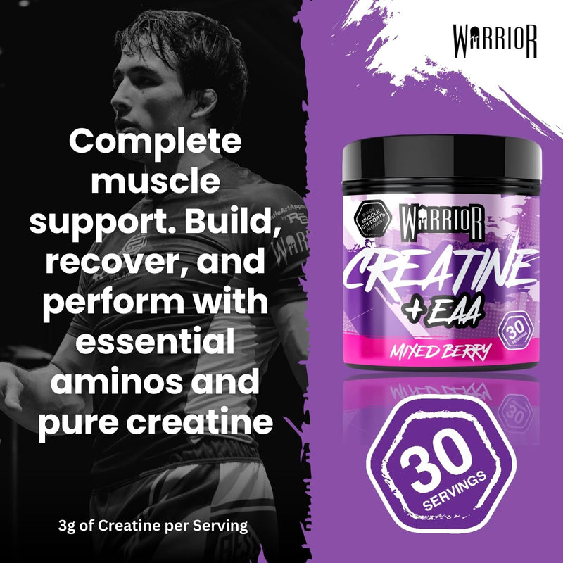 Warrior Creatine Monohydrate Powder + EAA 270g (30 Servings) – Pure Creatine with Essential Amino Acid Supplements for Muscle Recovery & Growth, Pre & Post Workout for Men & Women – Mixed Berry