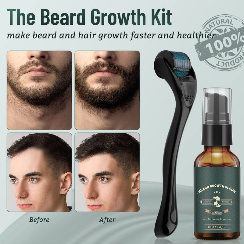 [Australia] - KHOLEZ Beard Growth Kit for Father's Day Christmas Gifts, Beard Growth Set - Beard Growth Products for Men with Beard Roller 0.25 mm, Beard Balm, Beard Scissors, Beard Growth Beard Oil, Beard Growth Beard Care Kit 
