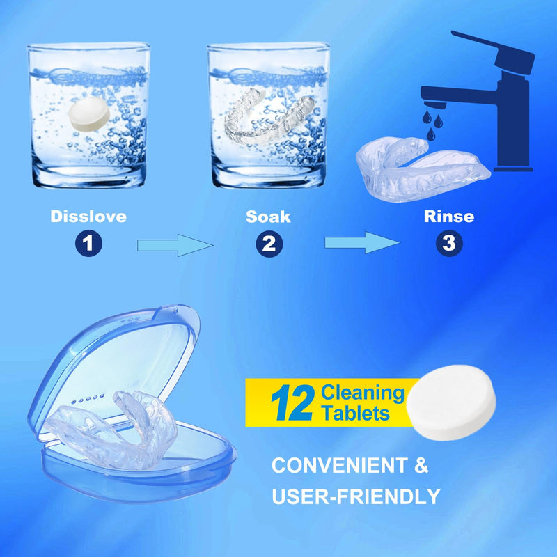 [Australia] - Mouth Guard for Grinding Teeth at Night, Night Guards for Teeth Grinding, Mouthguards for Grinding of Teeth, Mouth Guard for Clenching Teeth at Night with 12 Cleaning Tablets mouthguard New 4 Units with Tablets 
