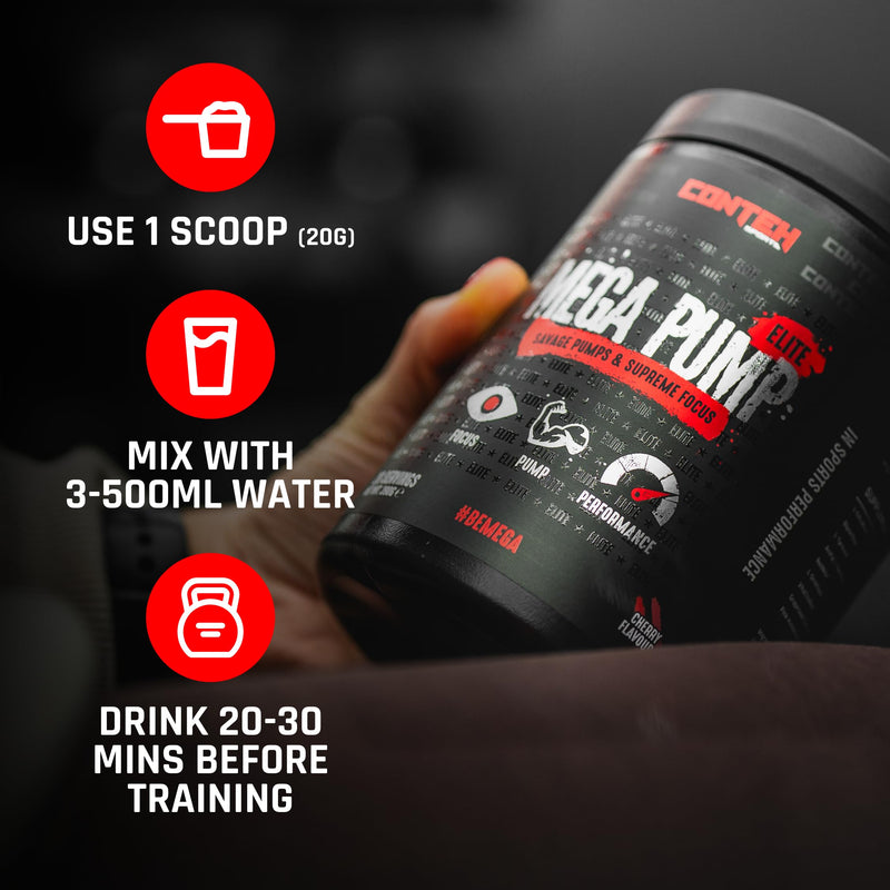 Conteh Sports Mega Pump Elite Pre-Workout - Stim-Free Pump Formula with L-Citrulline & Glycerol - Raspberry Twist - 30 Servings One Size