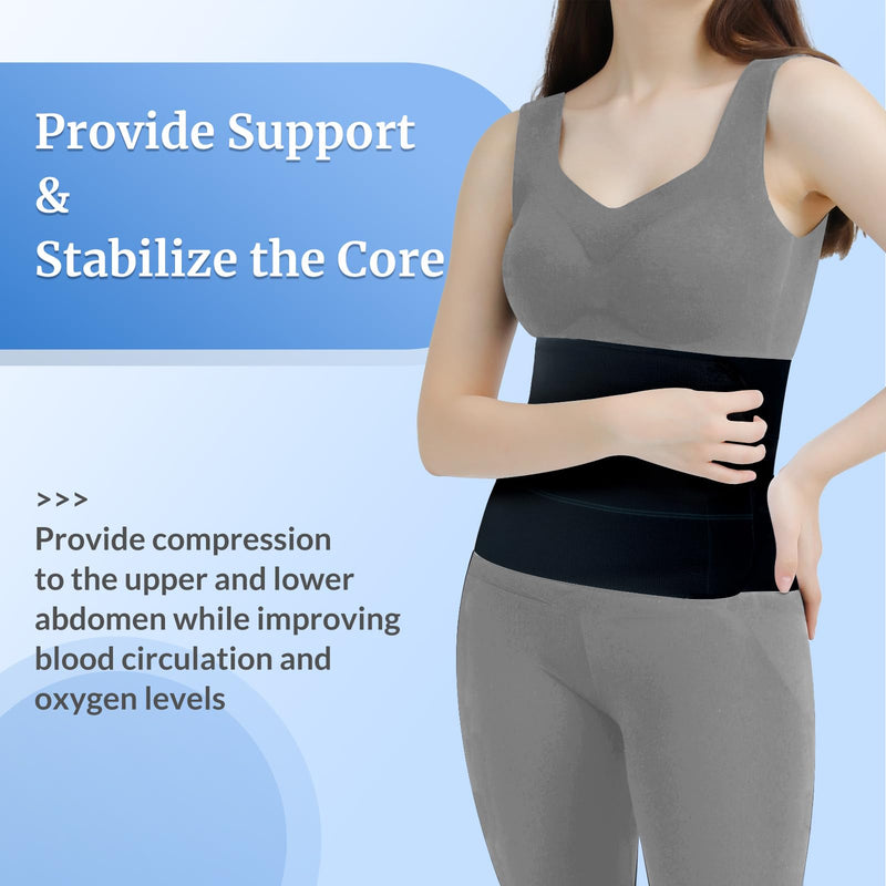 Abdominal Binder Post Surgery - Elastic Belly Band Compression Stomach Wrap Tummy Tuck Belt - Skin Friendly, Breathable, Soft - 3 Panel - Black (Size M) Medium (30"-45")