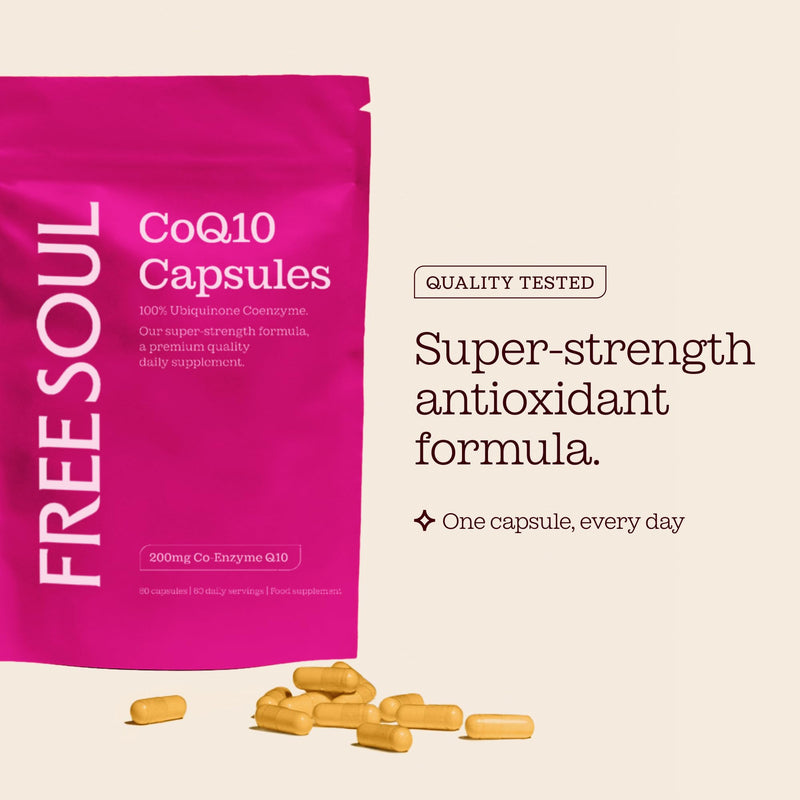 CoQ10 Capsules 200mg | Ubiquinone Coenzyme Q10 High Strength | Naturally Fermented CoQ10 Supplement | Vegan | 60 Capsules | Free Soul