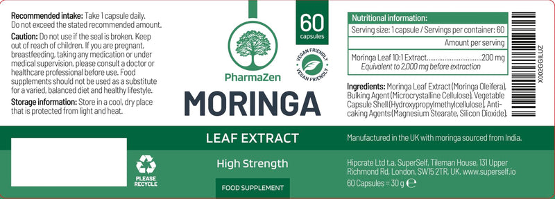 Moringa Capsules 2000mg – High Strength Full Spectrum – 60 Small Capsules Easy to Swallow – Moringa Oleifera Leaf Extract – Vegan, Lab-Tested & UK Made