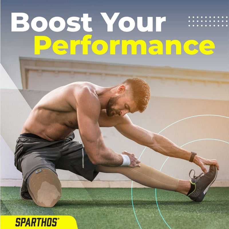 [Australia] - Sparthos Leg Compression Sleeves - Aid in Recovery and Support Active Lifestyle - Innovative Breathable Elastic Blend - Anti Slip, Day & Night Wear Medium Desert Beige 