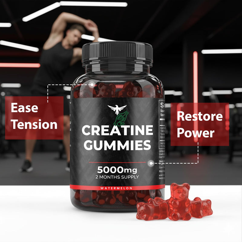 Creatine Monohydrate Gummies 5000mg – Watermelon Flavour High Strength Pre-Workout Creatine for Strength, Energy & Muscle Performance – 120 Vegan Gummies, 2 Month Supply