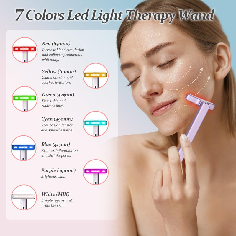 Red Light Therapy for Face, Eyes and Neck, Red Light Therapy Wand, 7 Color Led Light Therapy for Face, Red Light Therapy at Home for Face Lift, Firm, Smooth, Skin Care Massage Tools