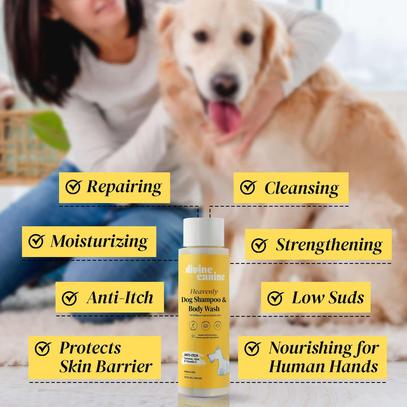 Heavenly Dog Shampoo & Body Wash - Anti-Itch - Dog Shampoos - pH Balanced Conditioning Dog Bath Blend with Collagen, Aloe, Coconut Milk, Vitamin E - Soothe Itchy Skin & Coat - 13.5oz - PawsPlanet Australia