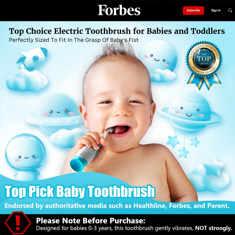 [Australia] - Toddler Electric Toothbrush Kids Age 1-2-3 Years Old, Infants & Baby Electric Toothbrush with Finger Tooth Brush, Cute Cover, LED Light, 2 Minutes Timer, 4 Brush Heads, Suction Cup (Blue Astronaut) Blue Astronaut 1 Count (Pack of 1) 