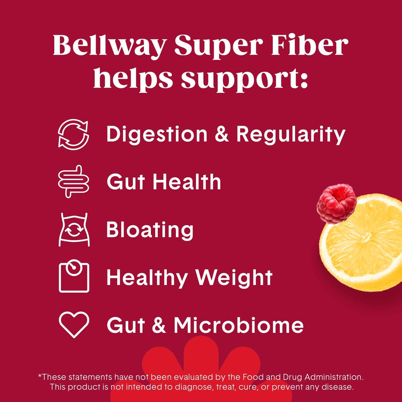 [Australia] - Bellway Super Fiber Powder + Fruit, Sugar Free Organic Psyllium Husk Powder Fiber Supplement for Regularity, Bloating Relief & Digestive Health, Plant-Based, Raspberry Lemon (50 Servings) 