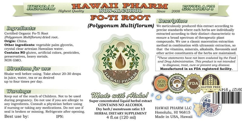 [Australia] - Hawaii Pharm Fo-Ti Root Alcohol-FREE Liquid Extract, Organic Fo-Ti Root (Polygonum multiflorum) Dried Root Glycerite Natural Herbal Supplement 2 oz 2 Fl Oz (Pack of 1) 