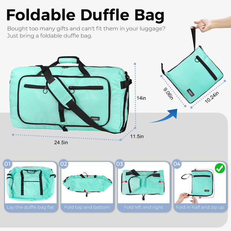 65L Duffle Bag Foldable Travel Duffel Bags for Men Women Travel Bag | Shoes Compartment, 65L Large Capacity, Foldable, Packable, Water Repellent, Tear Resistant, for Traveling Gym Overnight Camp Glossy Mint Green