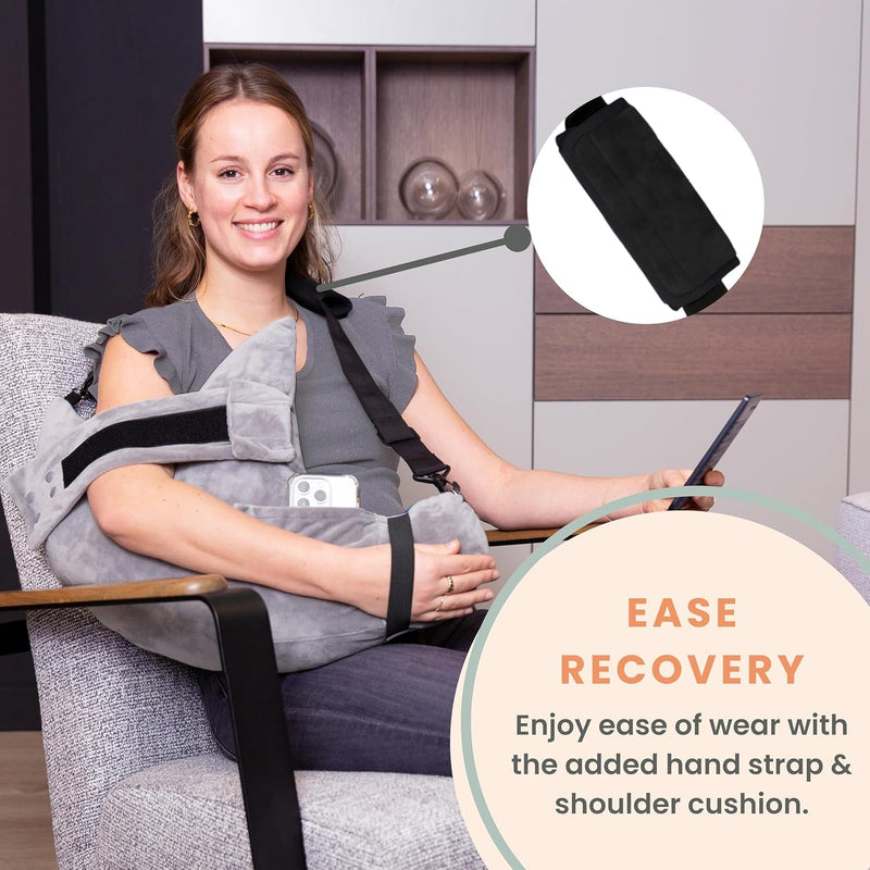 [Australia] - MOYOAMA Post Shoulder Surgery Pillow with Pocket- Rotator Cuff Pillows for Sleeping, After Shoulder Surgery Must Haves, Rotator Cuff Sleeping Pillow, Rotator Cuff Surgery Recovery Accessories Moonlight Grey With Arm & Shoulder Strap (S/M) 