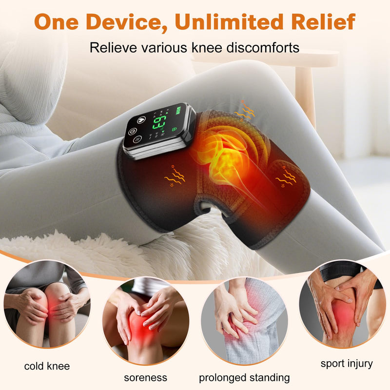 Knee Massager with Heat, FSA Eligible Items, Cordless Rechargeable Heating Pad for Knee Shoulder Elbow Pain Relief, Heated Knee Brace for Arthritis with Massage, HSA Approved Products Only Dark Black
