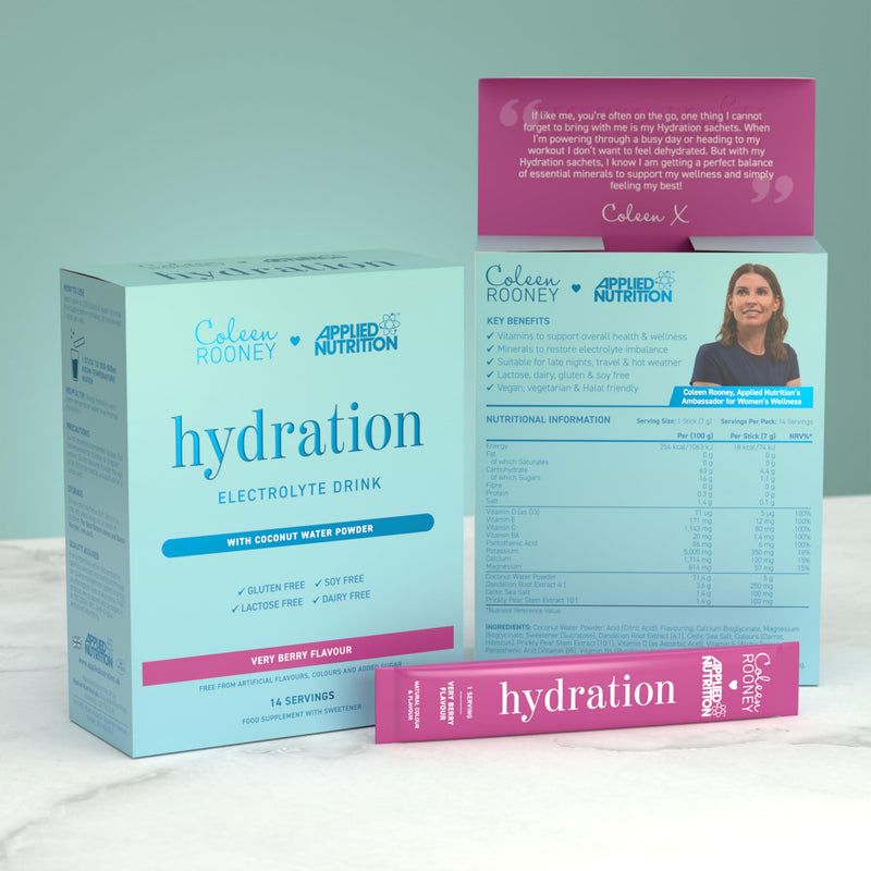 Applied Nutrition - Coleen Rooney - Hydration Powder - Coconut Water Infused - Best Electrolyte Drink Mix - Best Travel Hydration Sachets - Rapid Hydration Formula (14 Sachets - 7g Each) (Very Berry) Very Berry