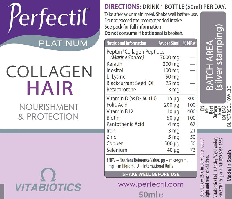 Perfectil Platinum Collagen Drink Supplement for Women Hair - 10 x 50 ml vials 10 x 50 ml Collagen Drink for Hair