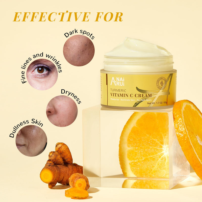 ANAI RUI Vitamin C Face Moisturizer with Turmeric, 1.7 OZ | Anti-Aging Facial Cream for Dull, Dry Skin, Reduces Wrinkles, Evens Skin Tone, Hydrating & Nourishing