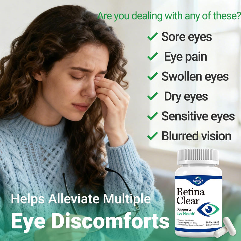 Retina Clear Eye Health Supplement - Supports Normal Vision Health - Lutein, Bilberry & Vitamins for Visual Clarity & Eye Strain Relief - 60 Capsules