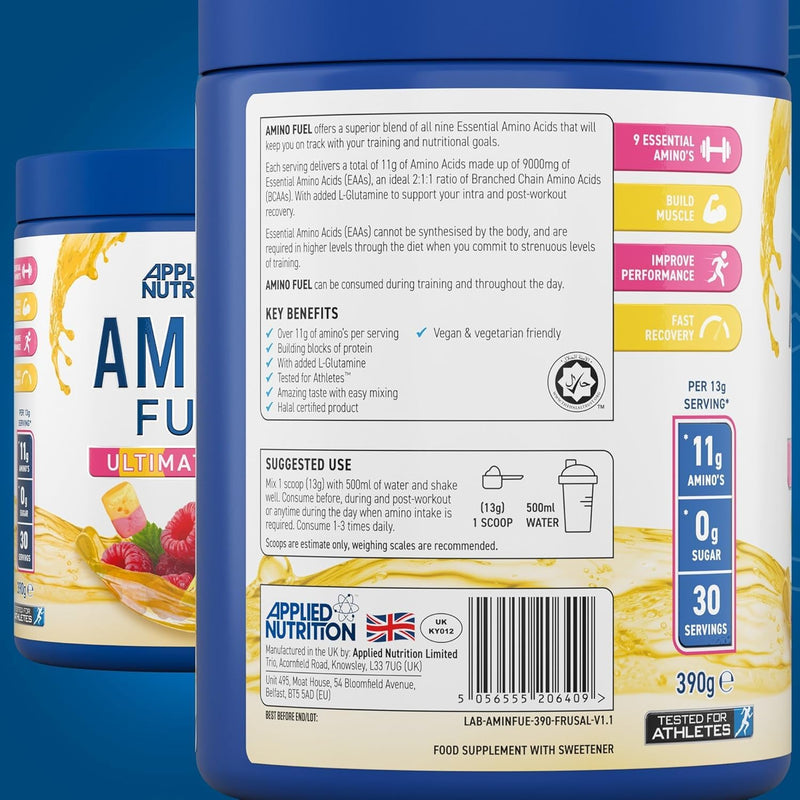 Applied Nutrition Bundle Amino Fuel 390g + Lifestyle Water Bottle 1000ml - Amino Acids Supplement, EAA Essential Amino Acids Powder, Muscle Fuel & Recovery (Fruit Salad) Fruit Salad