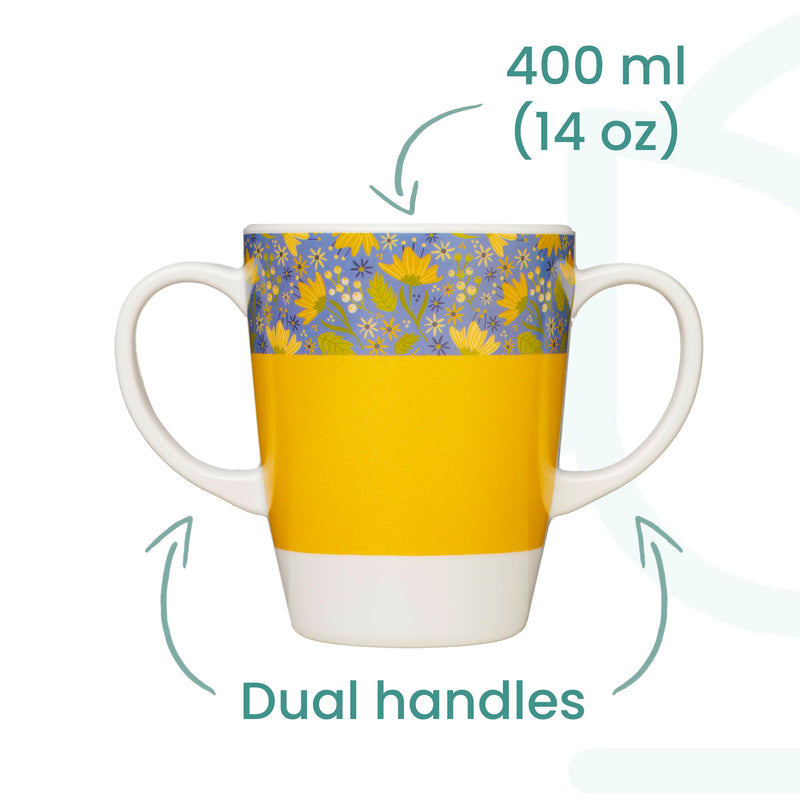 Sippy Cup for Adults, Cup lids & Coordinating Snack Tray Bundle for Elderly. 400ml/14oz Cup Capacity, Tray 33.8cmx20.6cm. Lightweight, Melamine, Perfect Snack Bundle (Yellow) Yellow