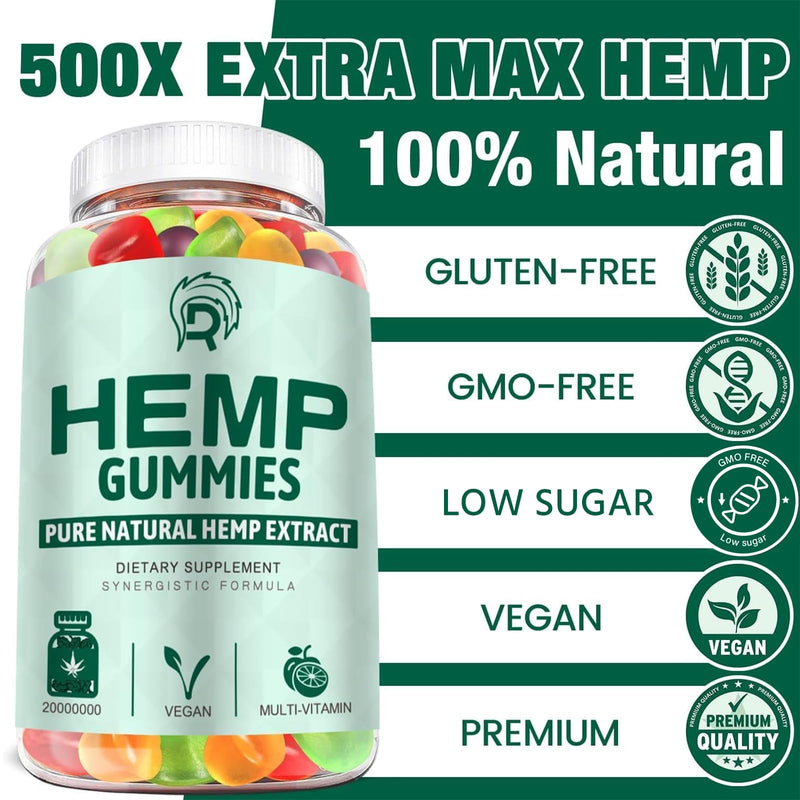 Hemp Gummies (3 Pack) for Sleep, Pain, Anxiety - High Potency Extra Strength Hemp Oil Gummies - Low Sugar Organic Bear Edible Candy Hеmp Supplement Gummy