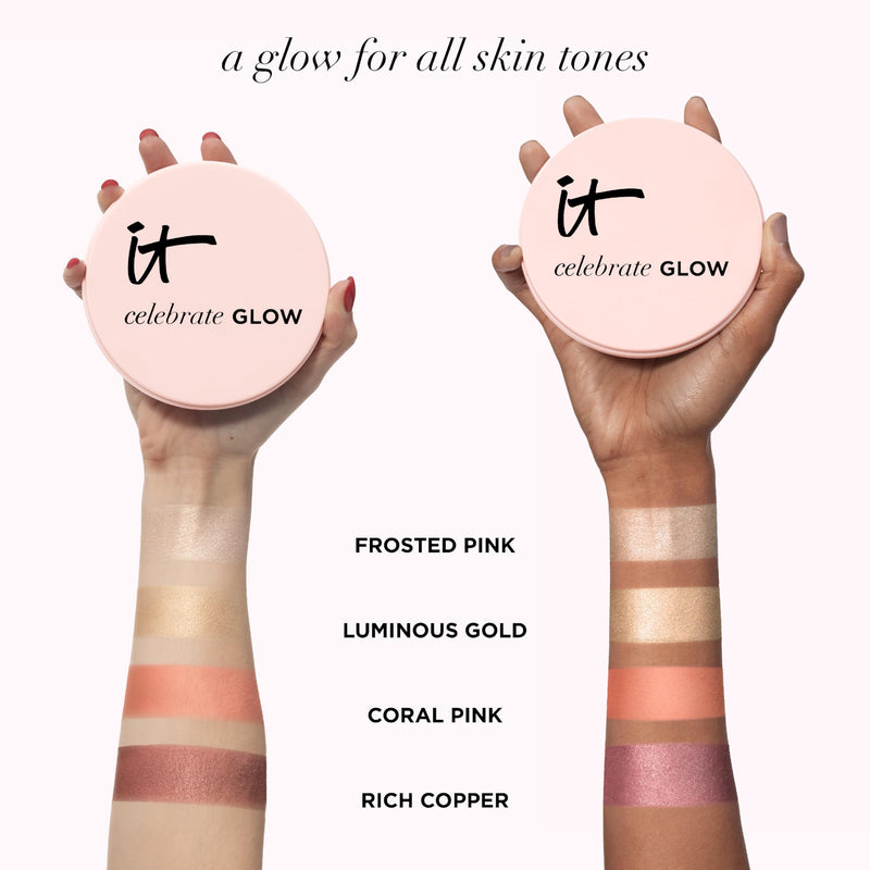 [Australia] - IT Cosmetics Celebrate Glow Face & Eye Makeup Palette - Multitasking Blush, Highlight & Eyeshadow Palette in Matte, Pearl & Shimmer Shades 